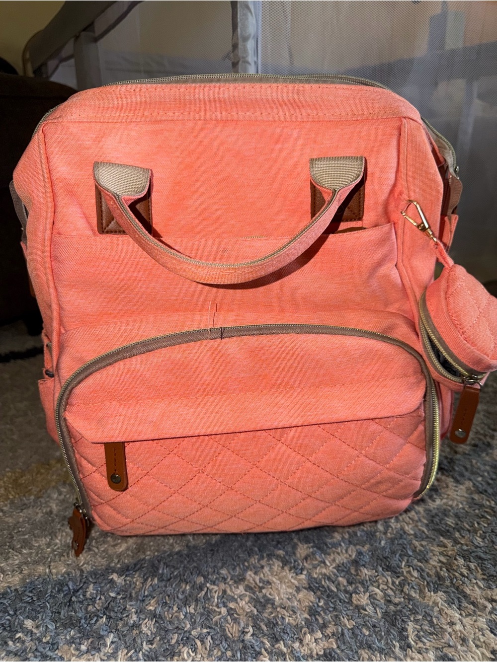 Amazon Coral Quilted Backpack Tote